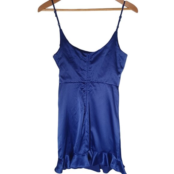 B. Darlin Mini Dress Women 5/6 Satin Blue Ruched Ruffle Party Cocktail Going Out - Picture 7 of 10
